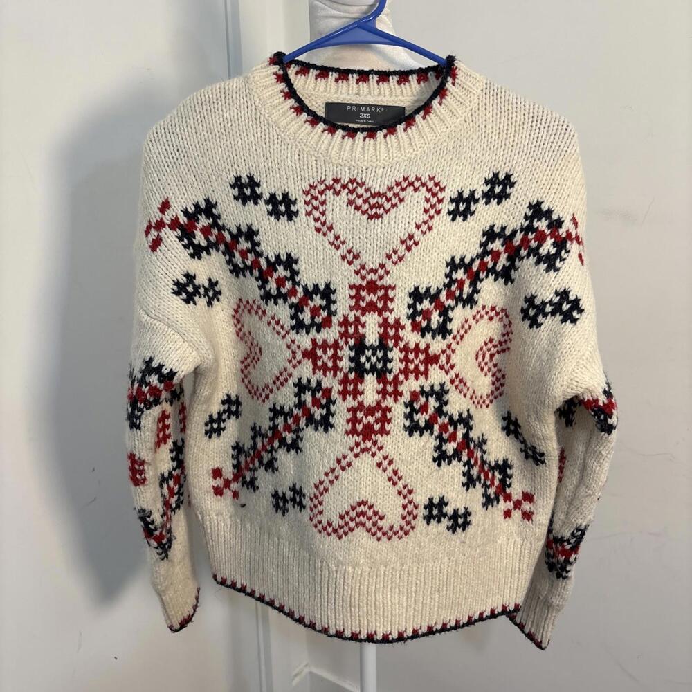 Primark heart Chunky Sweater Warm Heavy Wtg XXS Wool Blend
